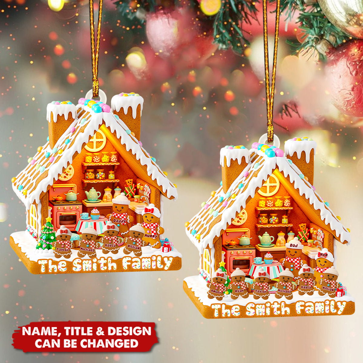 Personalized Gingerbread House Family Christmas Acrylic Ornament With 1-6 Kids Names,Sweet Decoration to Treasure Happiest Family Memories