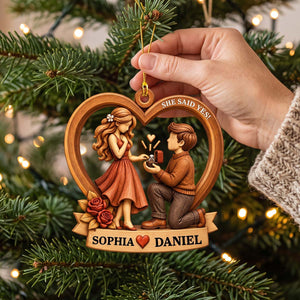 She Said Yes - Personalized Heart Acrylic Ornament Romantic Christmas Gift For Newly Engaged Couples