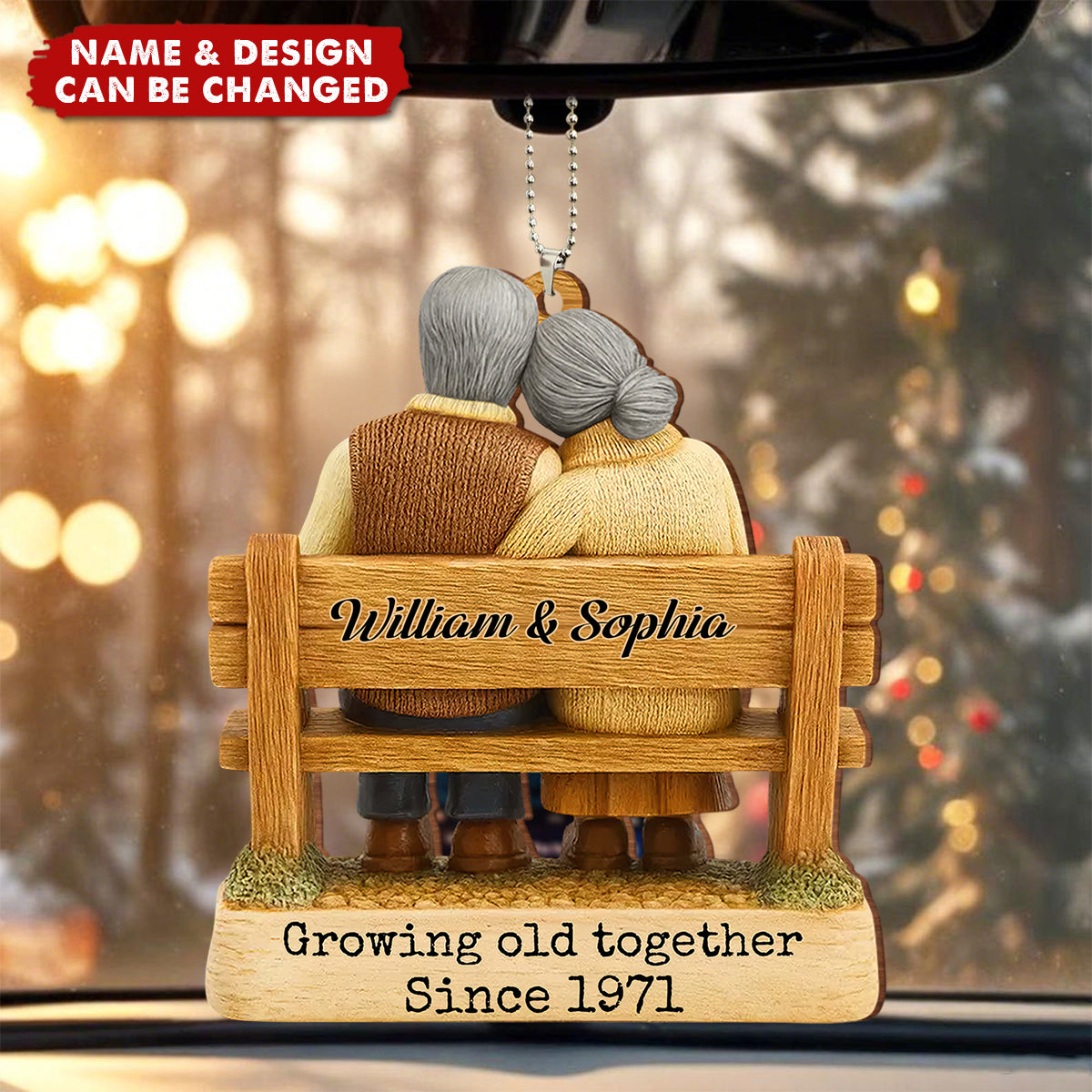 Personalized Growing Old Together Car Ornament With Names & Year & Design | Anniversary Valentine's Day Gift For Couple & Soulmates