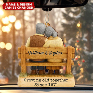 Personalized Growing Old Together Car Ornament With Names & Year & Design | Anniversary Valentine's Day Gift For Couple & Soulmates
