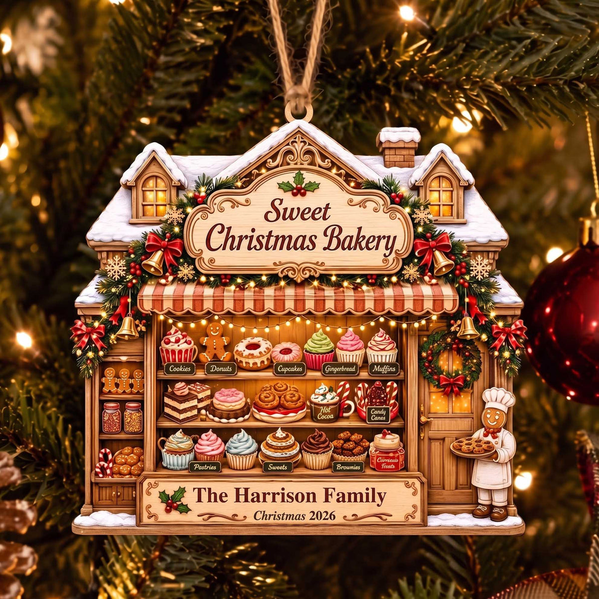 Personalized Christmas Bakery House Wooden Ornament | Christmas Gift For Family, Bakers, Cooking Lover