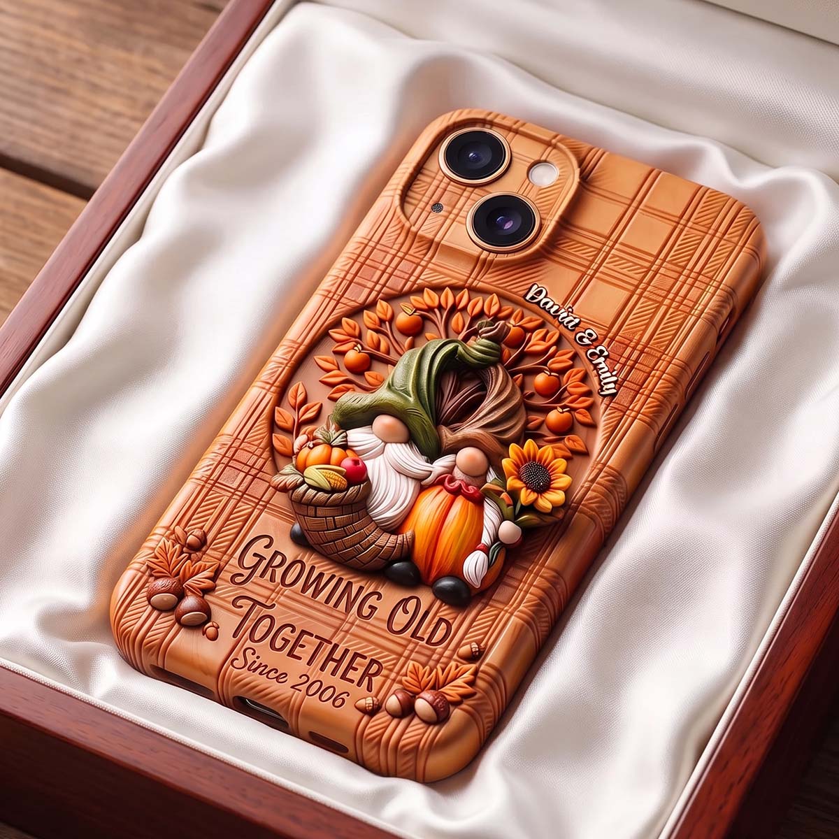 Fall With You Gnome Personalized Couple Phone Case - Gifts For Couple