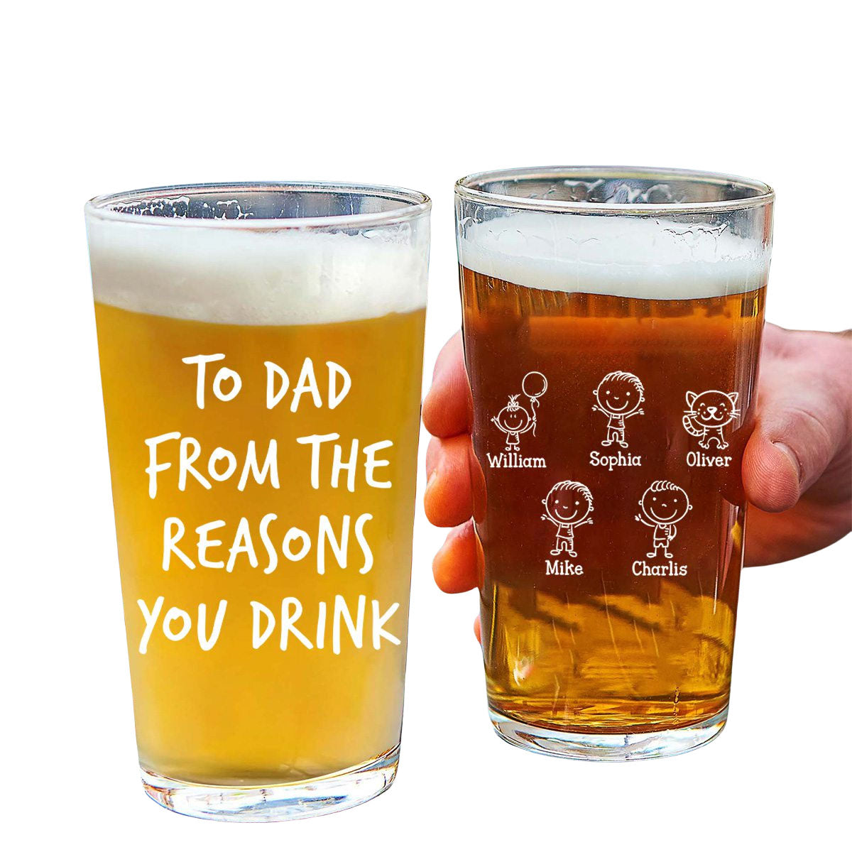 Personalized "From The Reasons You Drink" Beer Glass - Customized Fun Gifts, Birthday, Thanksgiving,Christmas First Choice For Dad