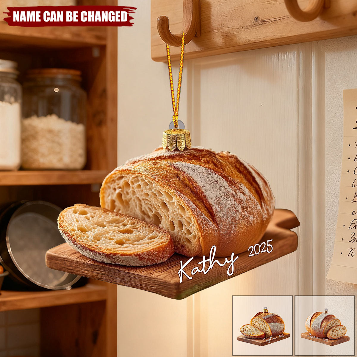 Personalized Sourdough Bread Acrylic Ornament With Name & Year | Unique Rustic Xmas Gift For Bread Lover Hostess Baker