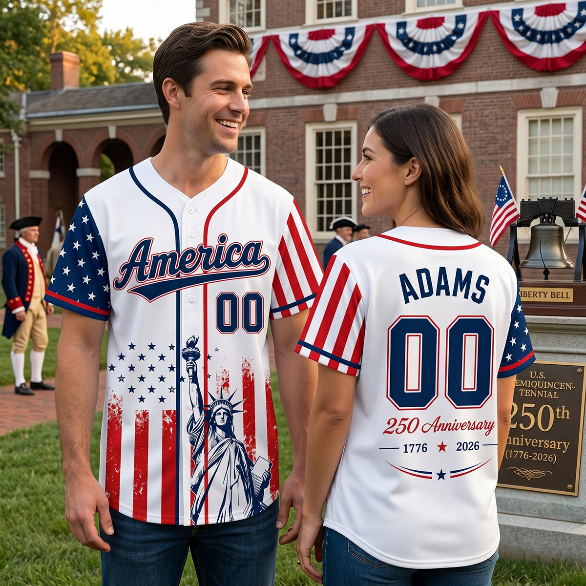 Personalized Baseball Jersey "Lady Liberty America" - 250th Anniversary Decor For Men Women