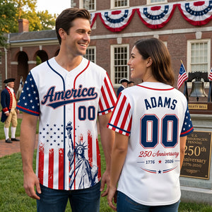 Personalized Baseball Jersey "Lady Liberty America" - 250th Anniversary Decor For Men Women