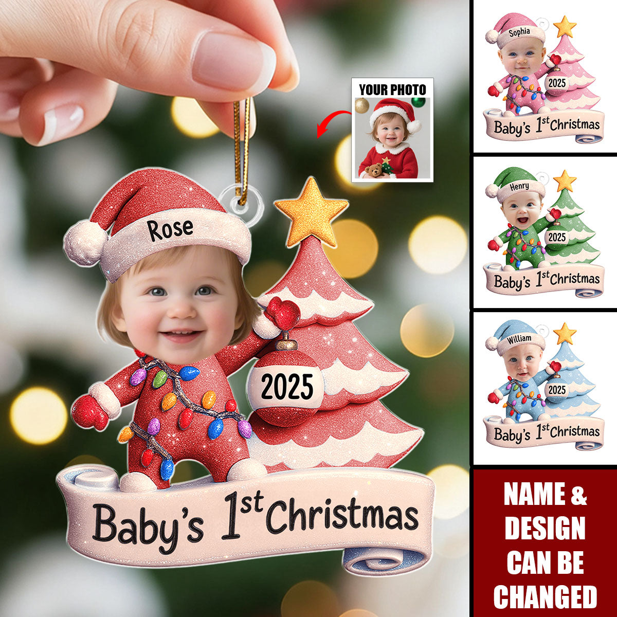 Personalized Cute Baby's First Christmas Ornament with Name & Photo - Newborn Gift For Family