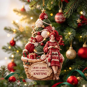 Balls Of Yarn Girl Christmas Ornament - Personalized Gifts For Knitting Lovers