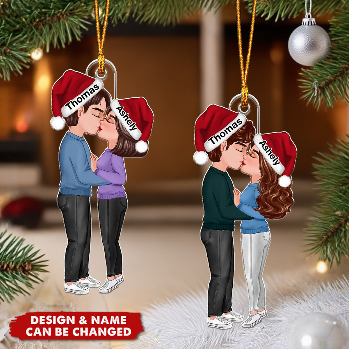 Personalized Kissing Couple Christmas Ornament With Names & Icons | Our First Christmas Together Keepsake | Best Gift For Newlywed & Engaged Couple