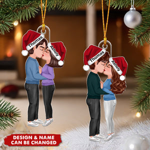Personalized Kissing Couple Christmas Ornament With Names & Icons | Our First Christmas Together Keepsake | Best Gift For Newlywed & Engaged Couple