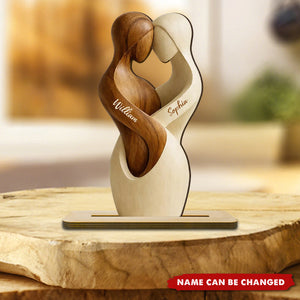 Personalized Two-Layered Hugging Couple Wooden Plaque With Names | Romantic 2026 Anniversary Valentine's Day Gift For Couples