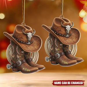Personalized Western Boots and Hat Ornament With Name Free-Spirited Christmas Gifts For Rodeo Lover