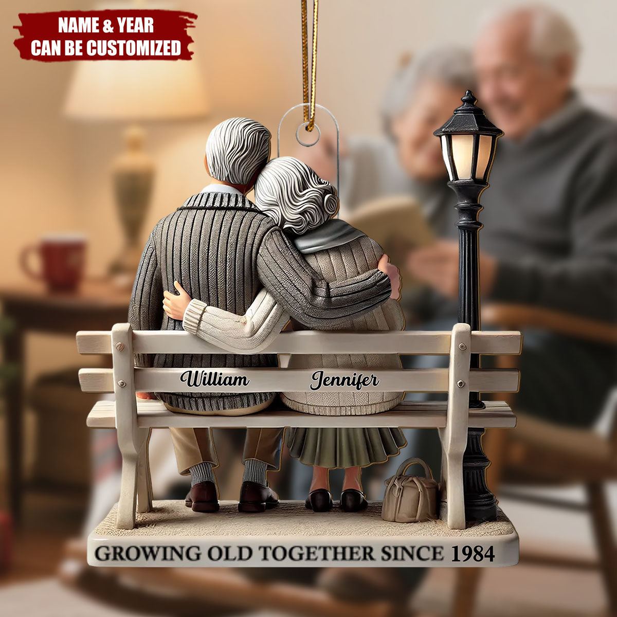 Personalized "Growing Old Together" Ornament With Names And Year Christmas Valentine & Anniversaries Gifts For Couple Grandparents