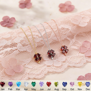 Personalized Lucky Four Leaf Clover Necklace With Heart Birthstone |  Mother's Day Gift For Mom