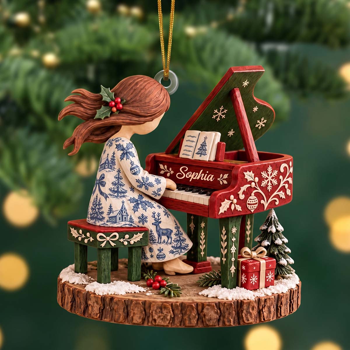 Pianist Girl Christmas Acrylic Ornament - Personalized Gifts For Piano Lovers