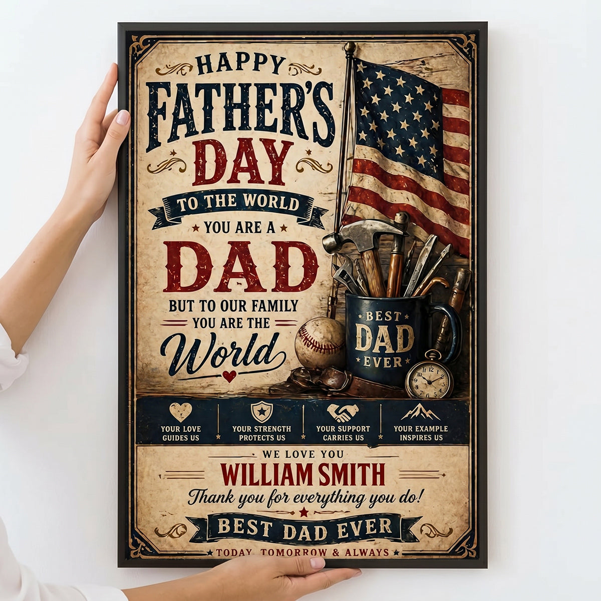 Personalized Vintage "Best Dad" Ever Canvas Poster | Father's Day Gift For Husband Dad Grandpa
