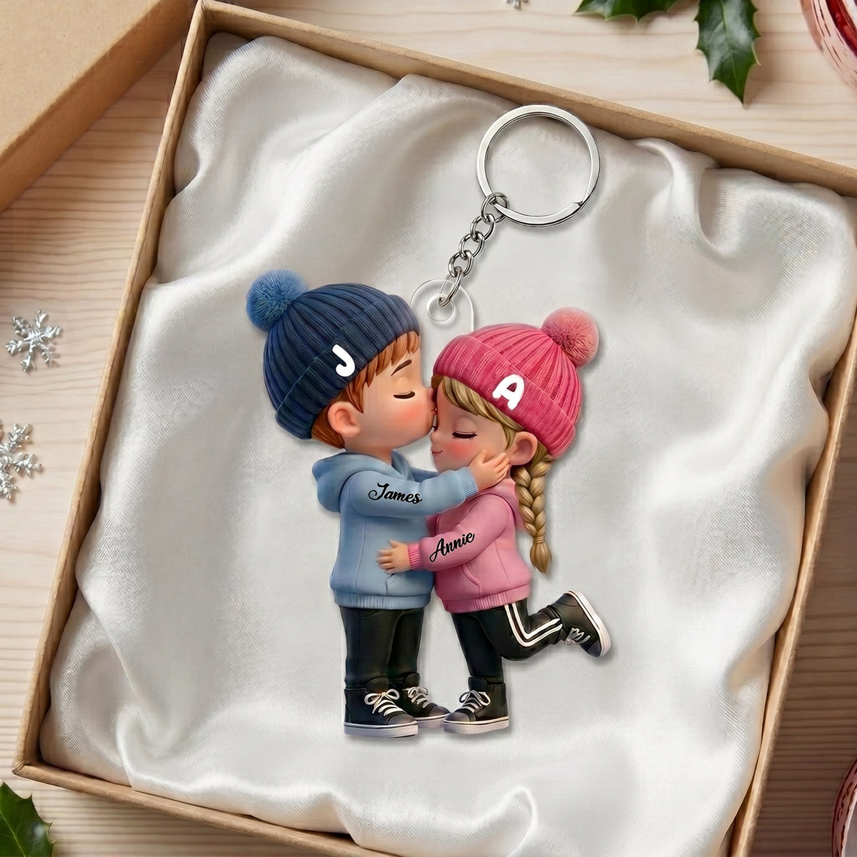 Personalized Acrylic Keychain With Kissing Couple | Unique Gift for Her Him