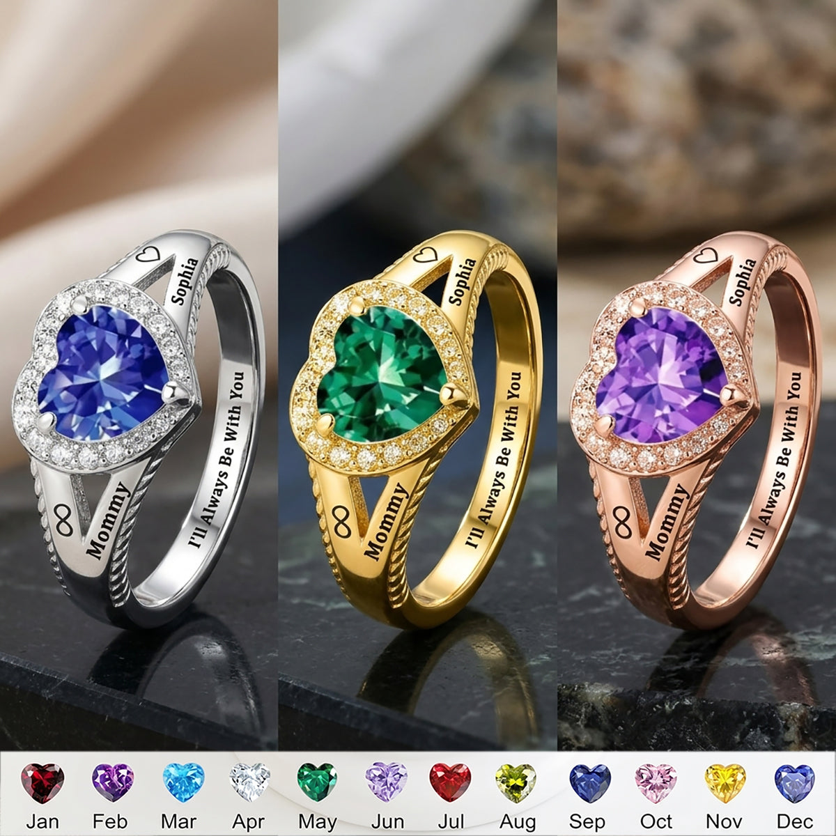 Personalized Infinity Love Promise Birthstone Heart Ring | Perfect Mother's Day Gift for Mom Grandma Daughter