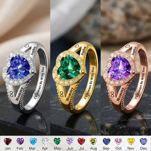Personalized Infinity Love Promise Birthstone Heart Ring | Perfect Mother's Day Gift for Mom Grandma Daughter