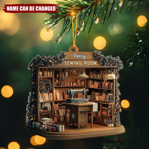 Personalized Vintage 3D Effect Miniature Sewing Machine Room Wooden Ornament With Name - Creative Mother's Day Gift For Mom & Grandma