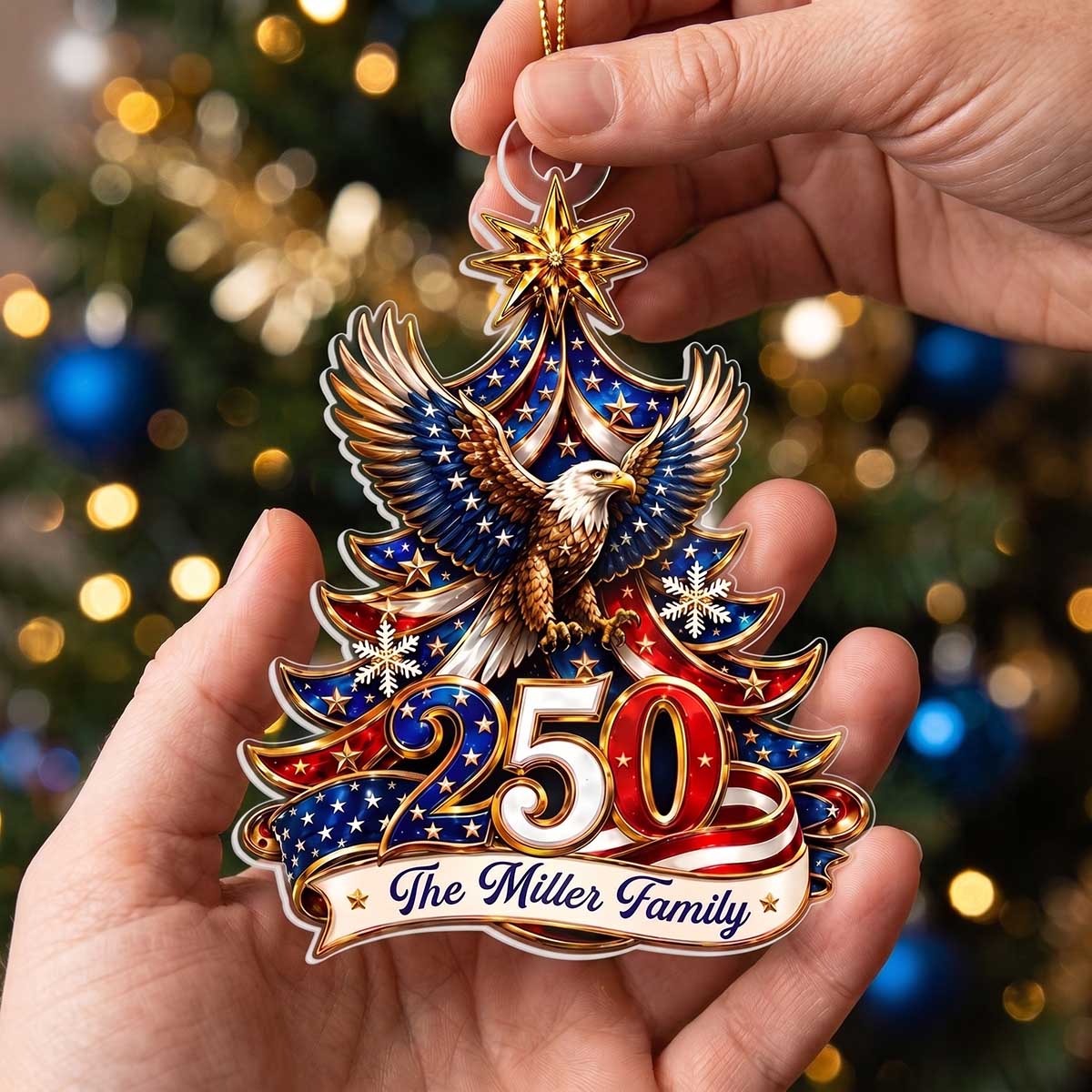 Personalized 250 American Eagle Flag Christmas Tree Ornament | Keepsake Gift For Family & Veterans