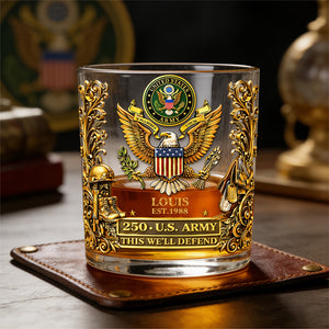 Personalized 250th Anniversary Veteran Whiskey Glass With Name & Date - Retirement Gift For Veteran