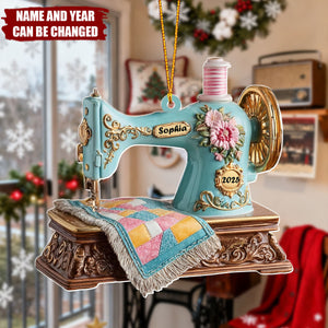 Personalized Vintage Sewing Machine Acrylic Ornament With Name & Year | 3D Effect | Unique Xmas Gift For Sewing Lovers Seamstress Mom & Crafter