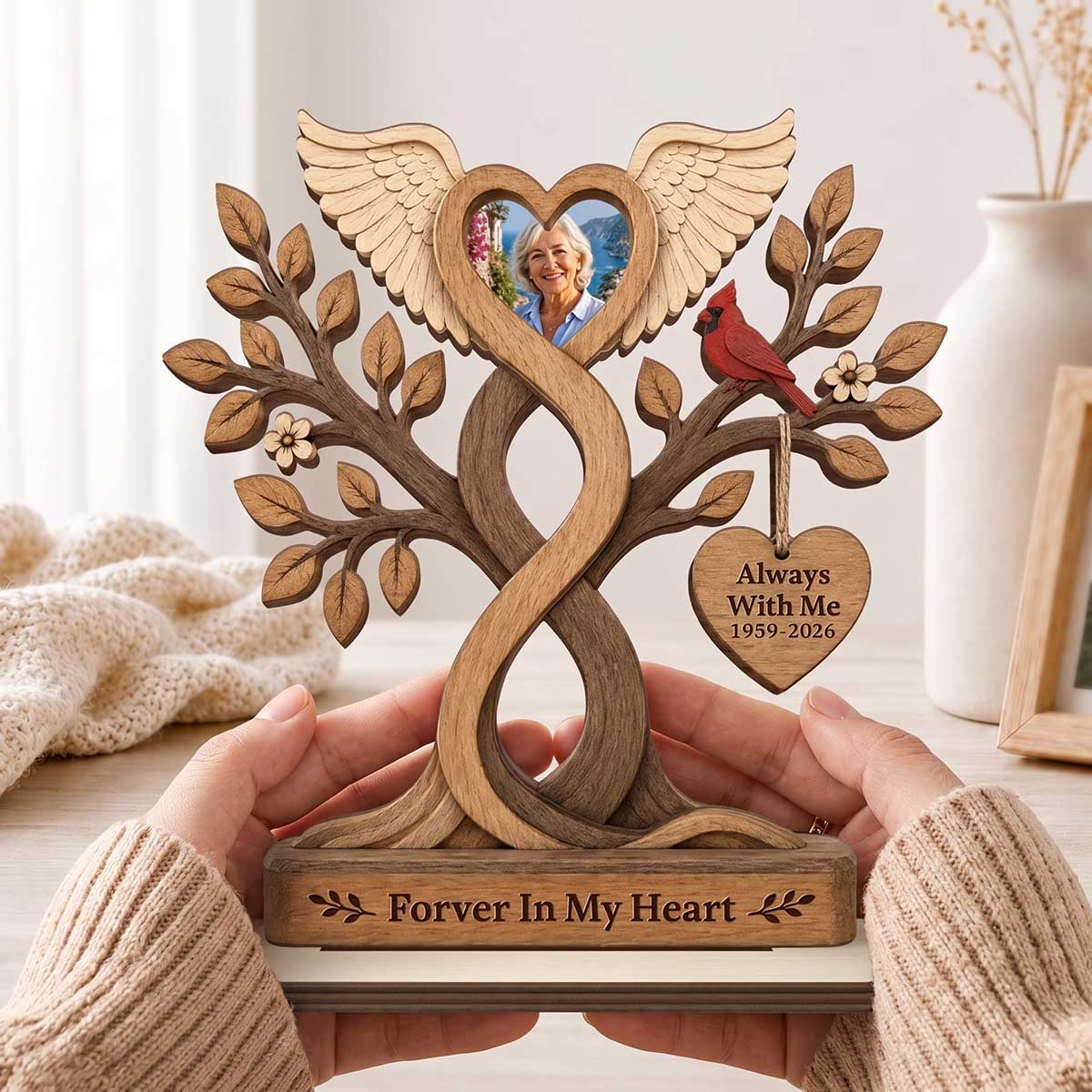 Personalized "Forever In Our Hearts" Photo Wooden Plaque  - Memorial Gift For Loss of Loved One