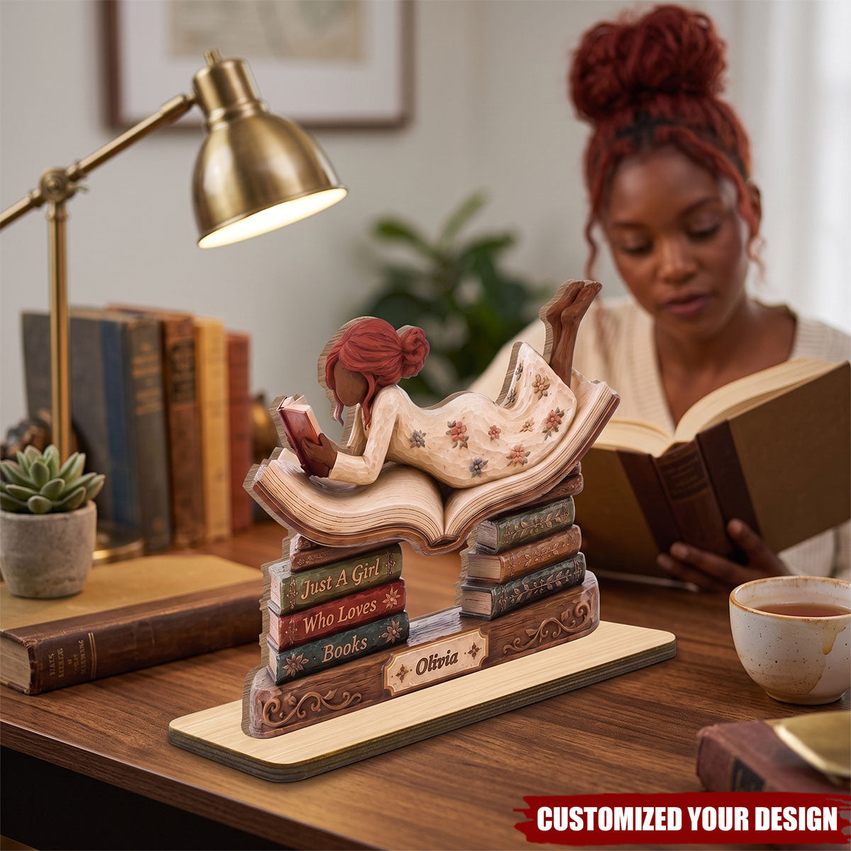 "Just A Girl Who Loves Books" Personalized 2-Layer Wood Plaque