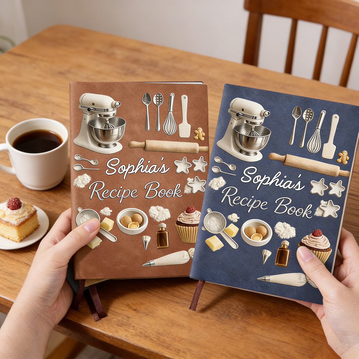 Personalized Leather Journal Recipe Book With Name & Baking Illustrations & Color | Perfect Gift For Mom Grandma & Bakers