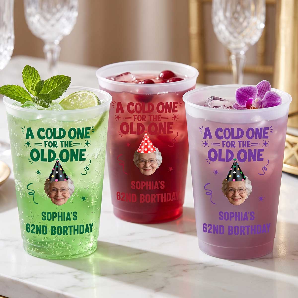 Custom Photo A Cold One For The Old One - Personalized Birthday Frosted Cups