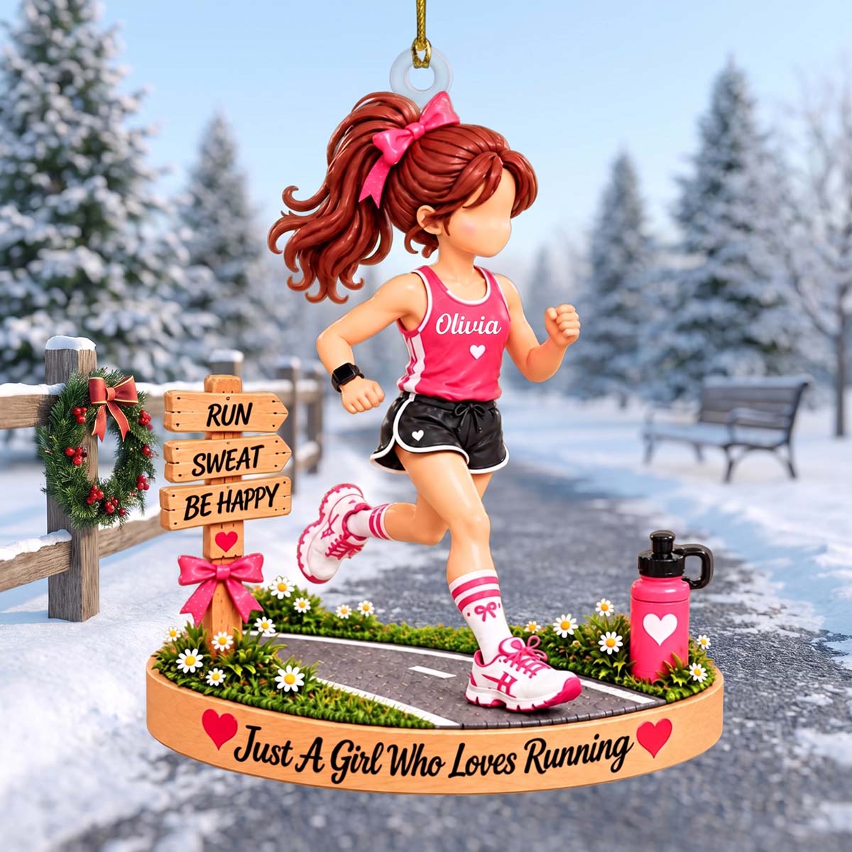 Personalized Running Girl Acrylic Christmas Ornament | Christmas Gift For Female Runner
