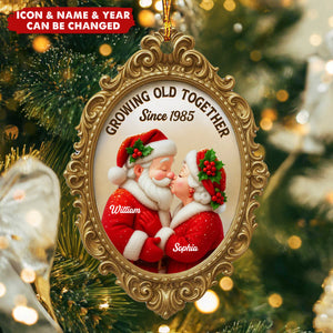 Personalized Vintage Mr. & Mrs. Claus Frame Ornament With Names Design & Year "Growing Old Together Since" Christmas Decoration For Couples