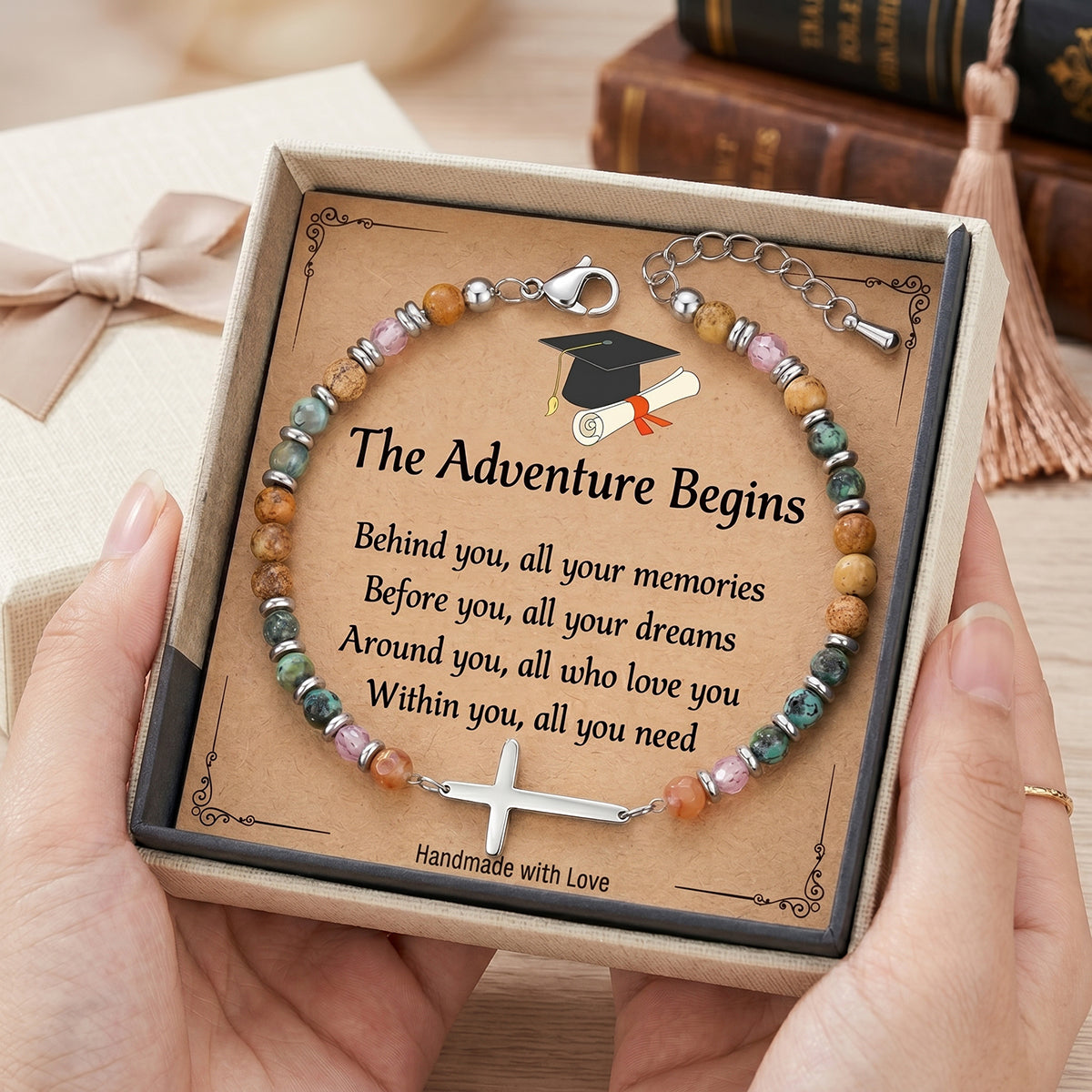 Personalized Graduation Bracelet With "The Adventure Begins", Inspirational Gift For Class Of 2026
