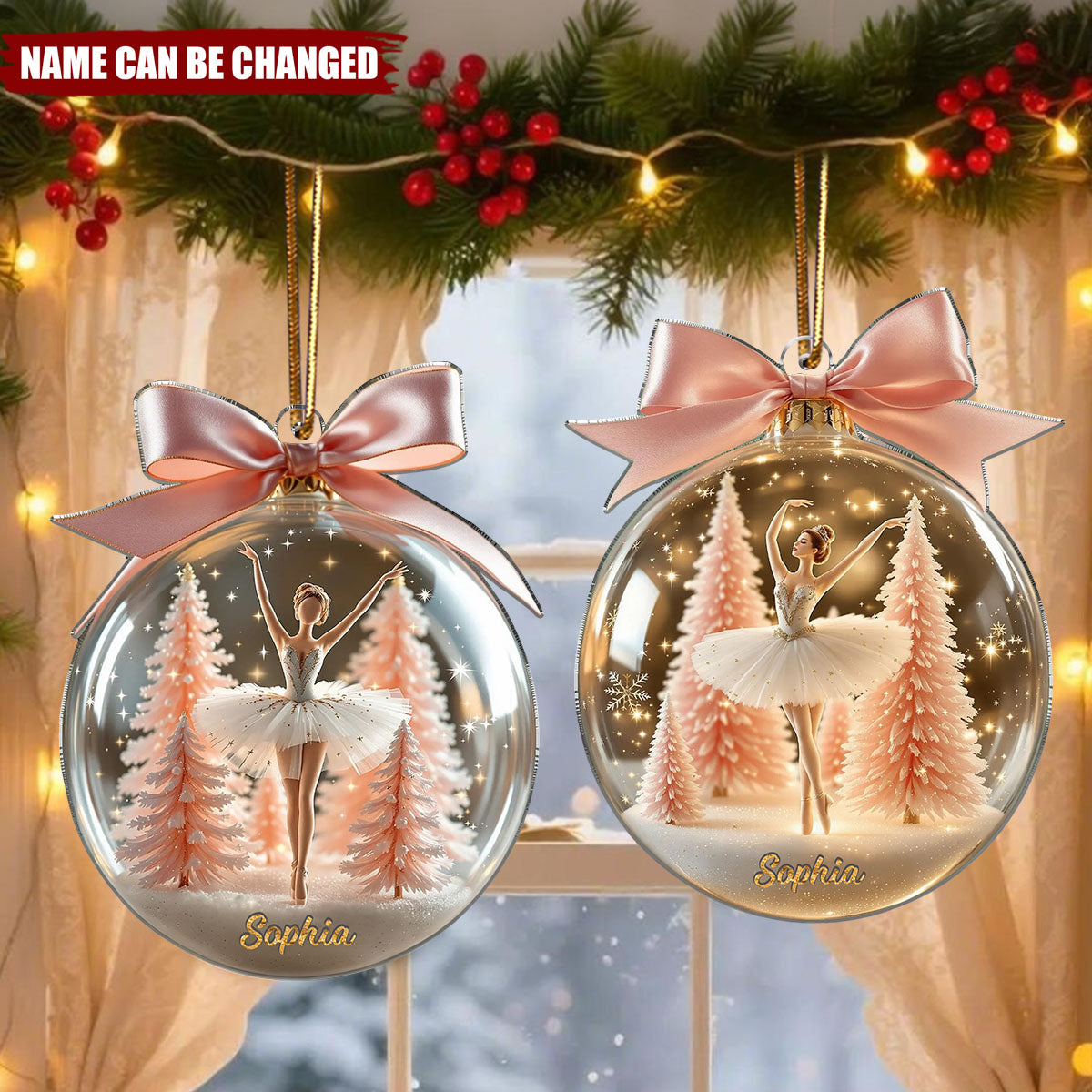 Personalized Elegant Ballerina With Ribbon Bow Acrylic Ornament With Name - Xmas Tree Decor | Birthday Gift For Dancers