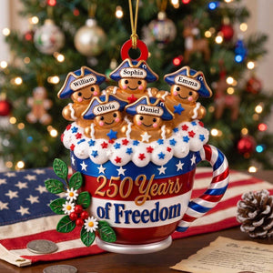 Personalized 250 Years Of Freedom Gingerbread Family Acrylic Ornament | Christmas & 250th USA Gift