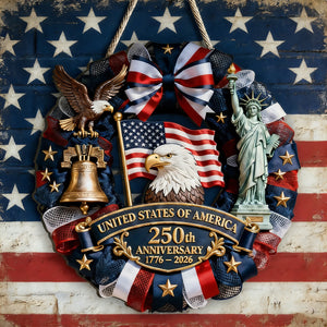 Personalized 250th Anniversary USA Wood Sign With Family Name & Liberty Icons - Historic 2026 Independence Day Decor For Proud Americans