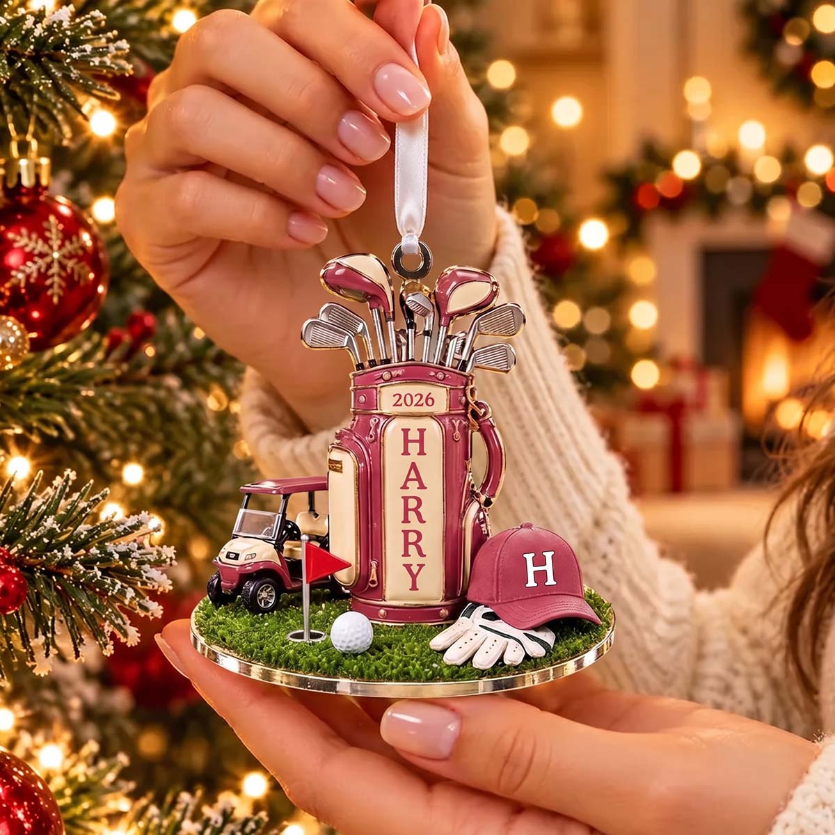 Personalized Golf Bag Christmas Acrylic Ornament | Gift For Golf Lover Golfer