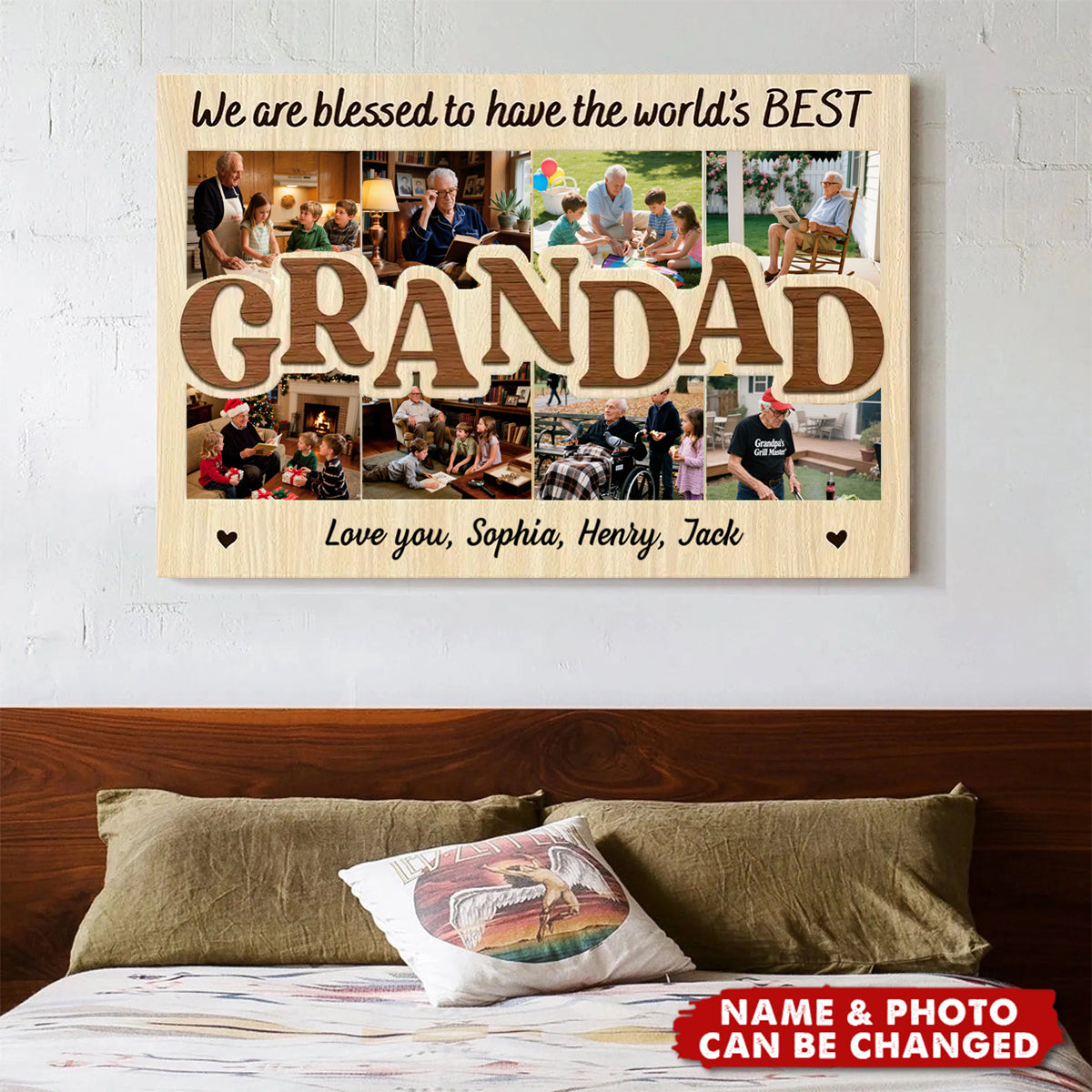 Personalized "World's Best Grandad" Photo Collage Poster With Names,Ideal Gift For Grandad On Father's Day,Thanksgiving Day,Birthday
