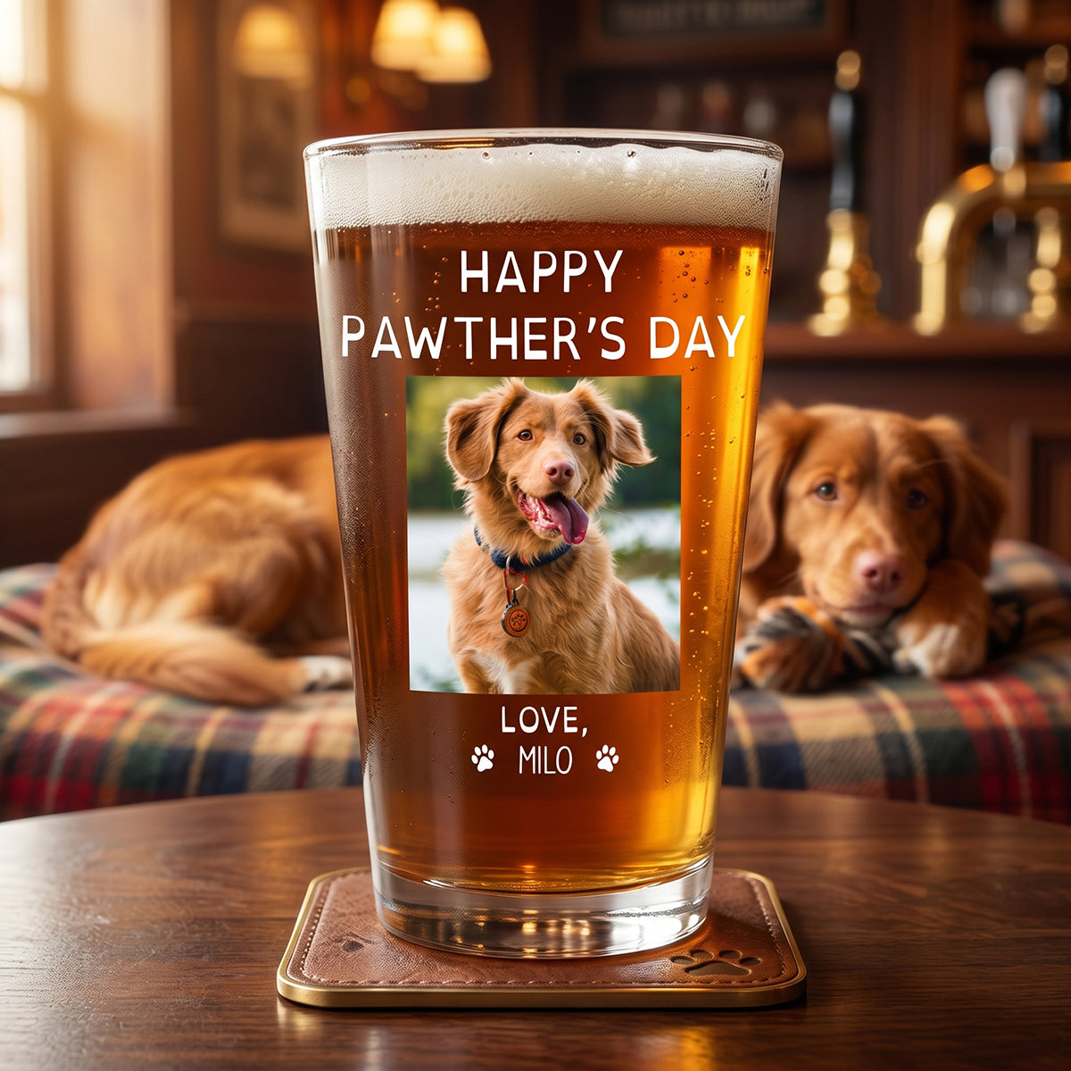 "Happy Pawther’s Day" Personalized Beer Glass - Custom Photo Gift for Dog Dad