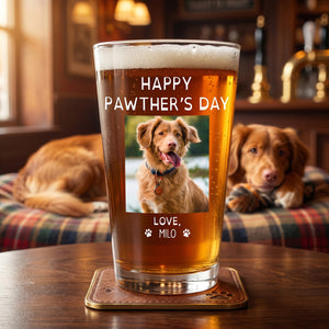 "Happy Pawther’s Day" Personalized Beer Glass - Custom Photo Gift for Dog Dad