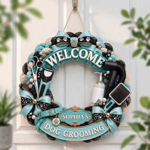 Personalized Dog Grooming Welcome Wood Sign | Business Wall Gift For Pet Stylists Dog Salon Owners
