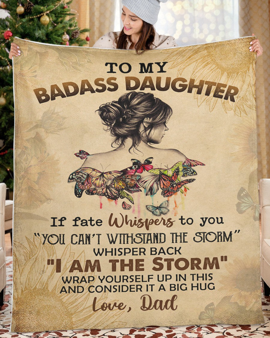 To My Badass Daughter Fleece Blanket With Inspirational Butterfly & Text | Heartfelt Encouragement Gift From Parents