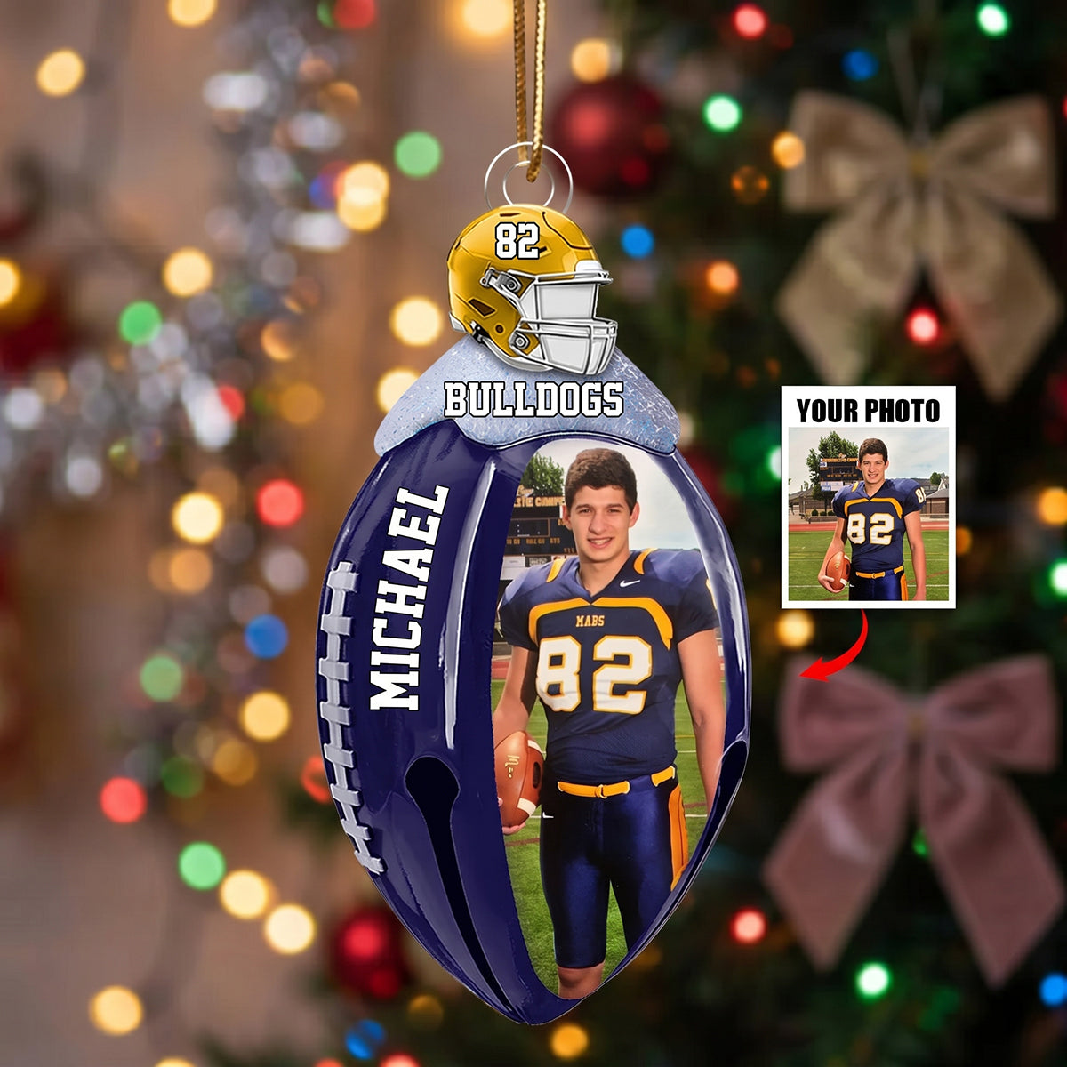Personalized Football Bell Acrylic Ornament - Sports Keepsake Gift for Football Lover