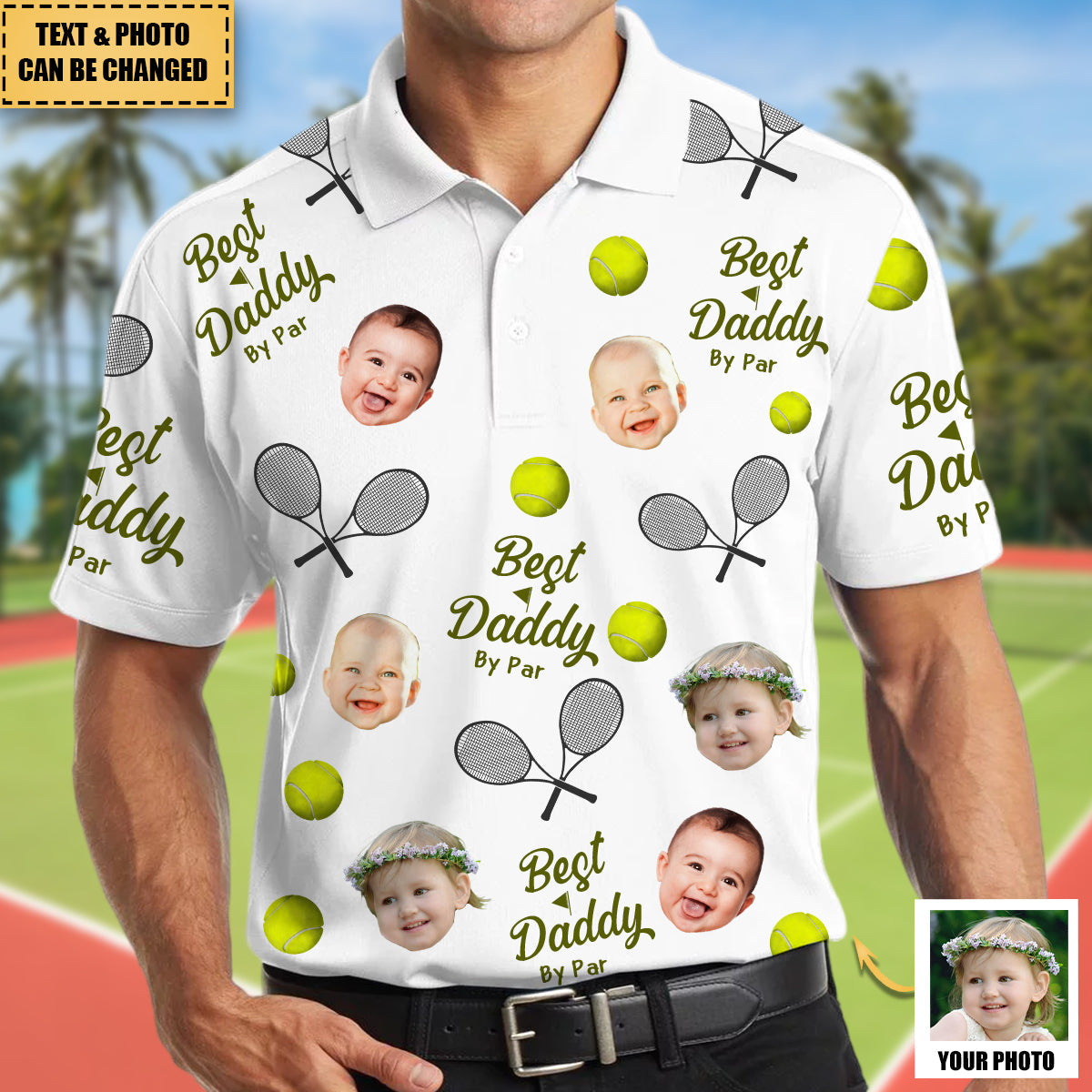 Best Daddy By Par - Personalized Photo Tennis Polo Shirt