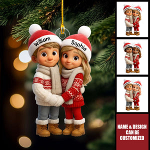 Personalized Cartoon Hug Couple Acrylic Ornament With Names & Design | Hugging Winter Keepsake | Cute Anniversary Christmas Gift For Couple