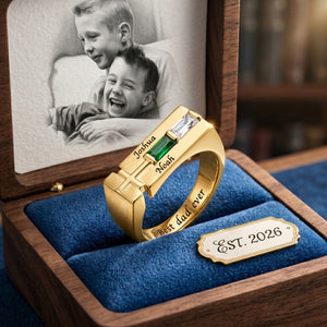 Personalized Cross Promise Ring With Names & Birthstones | Father's Day Birthday Gift For Dad Grandpa