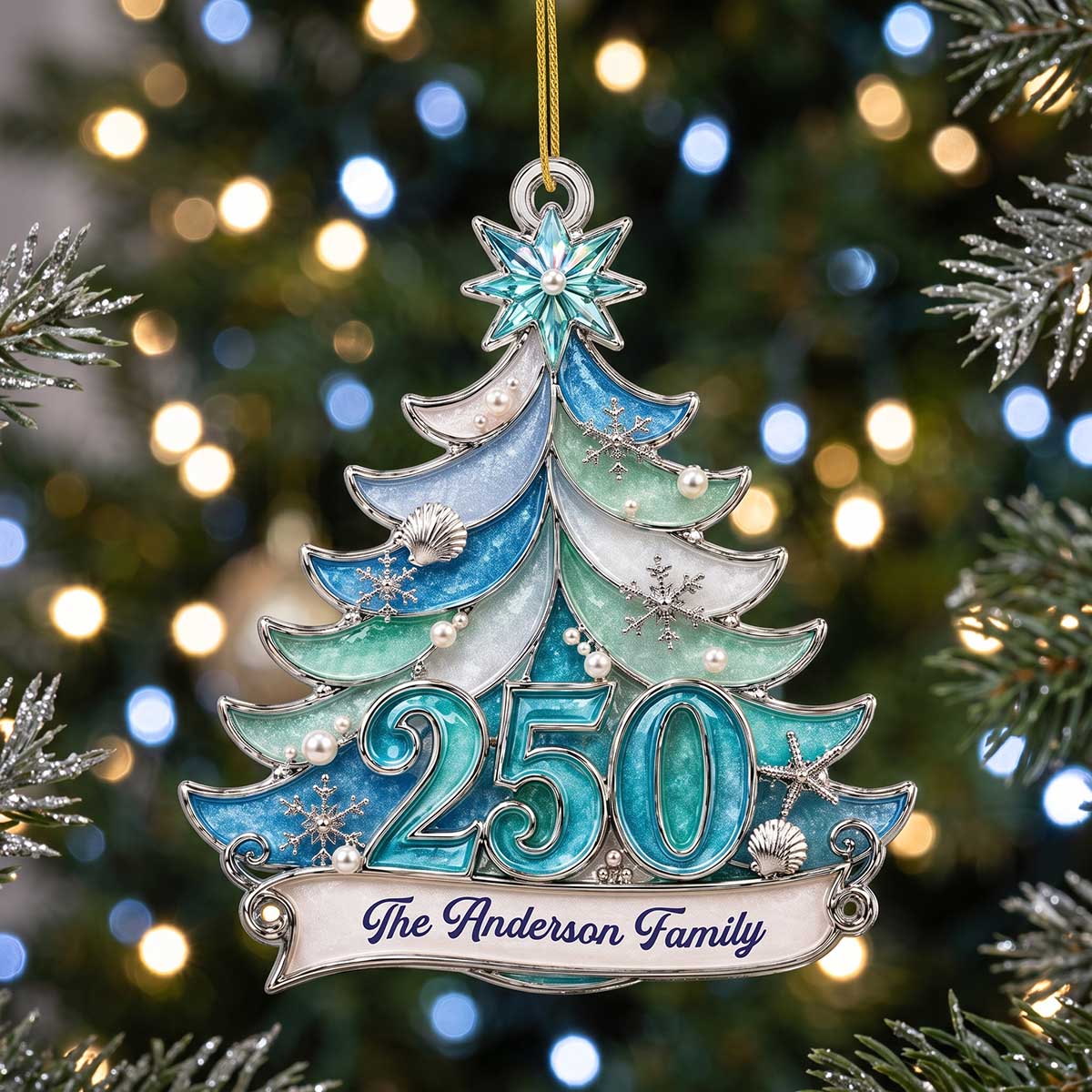 Personalized Sea Glass Style Christmas Acrylic Ornament - Coastal Holiday Keepsake Gift For Family