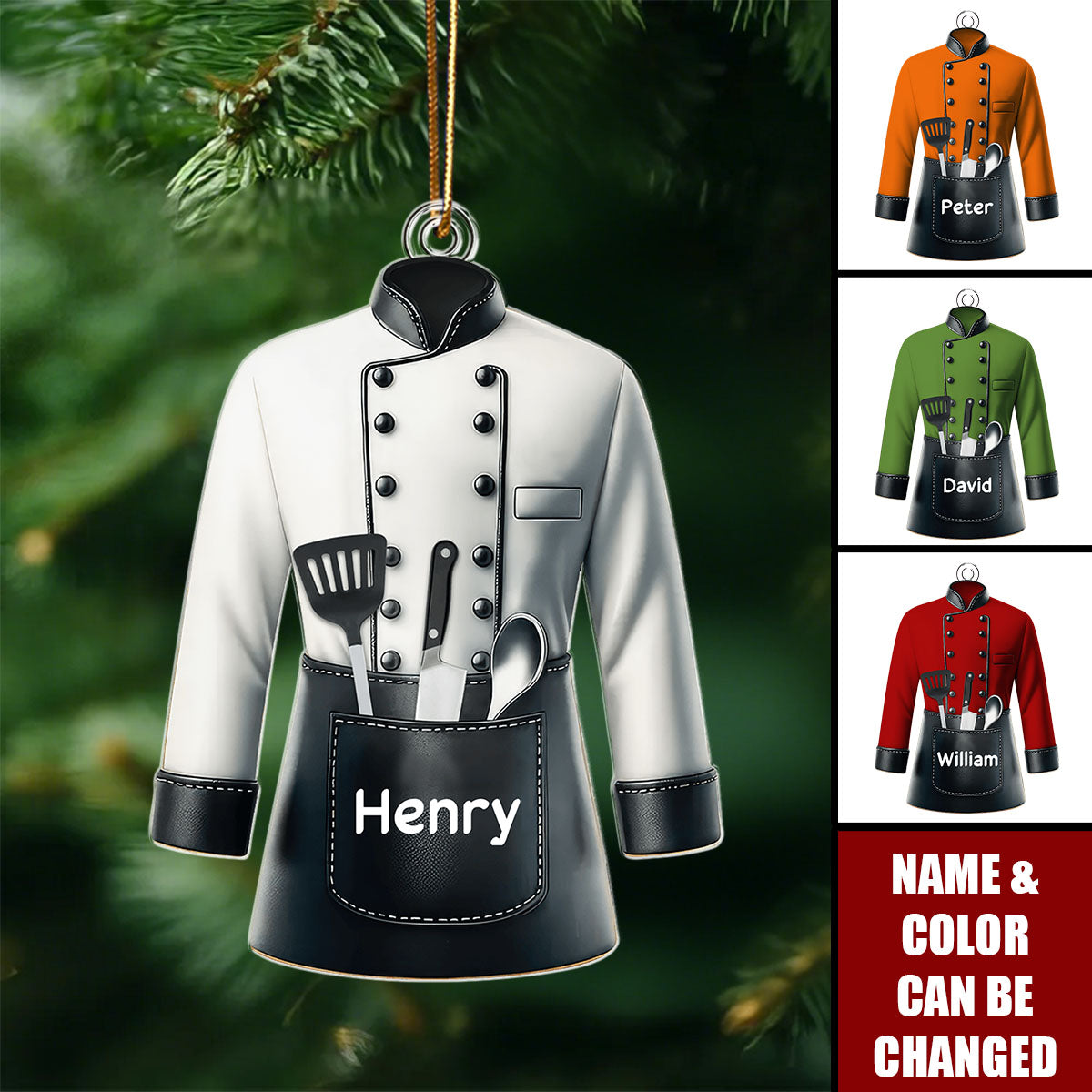 Personalized Chef Uniform Ornament With Name Color & Kitchen Utensils - Unique Christmas Gift For Chef Bakers