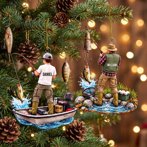 Fishing Is My Therapy - Personalized Acrylic Ornament, Custom Name Christmas Angler Keepsake, Fishing Gift